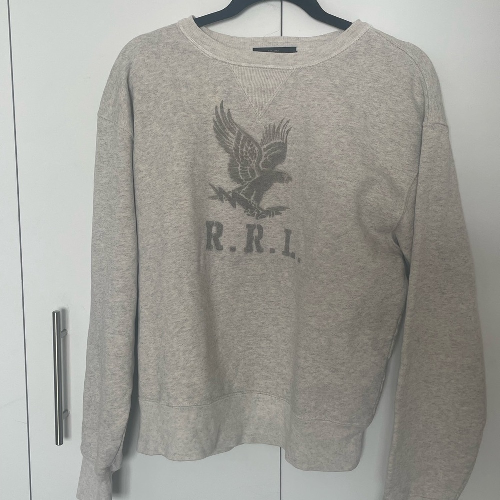 Ralph Lauren Double RL Light Gray Sweatshirt with Eagle Graphic